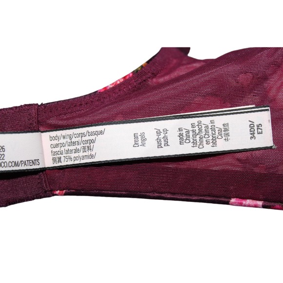 Women's Victoria's Secret Dream Angels Push-Up Bra Red Pink Floral Bra Size 34DD - Picture 5 of 8